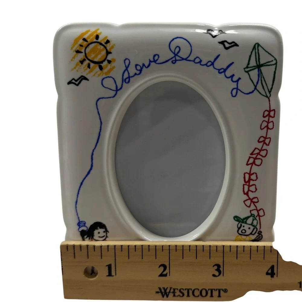 Vintage I Love Daddy Ceramic Picture Frame White Oval Child Illustration 5x4.25